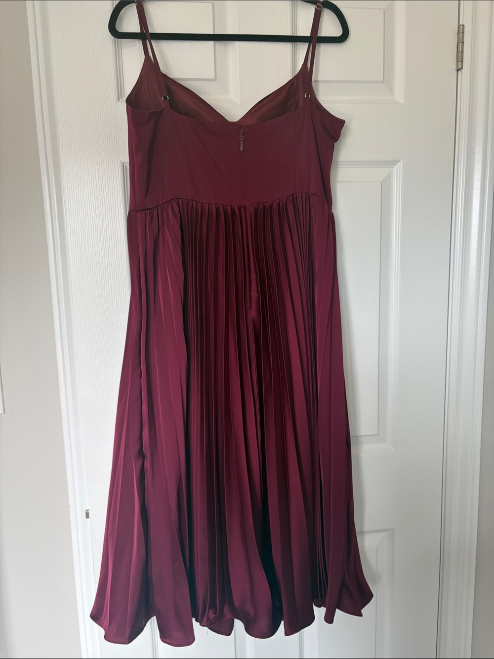 Azazie Burgundy Pleated Spaghetti-Strap Midi Dress - Picture 2 of 3